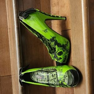 Green Zombie corset backed platform heels